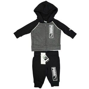 Puma Baby Boy 0-3M Hoodie Jogger Set Tech Fleece Outfit Black Gray Cozy Cute New